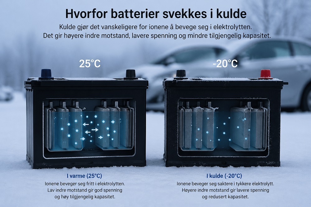 Hvorfor svekkes batterier i kulde?