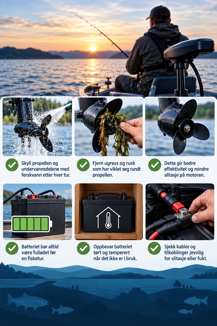 Vedlikehold og batteritips for lange fiskedager