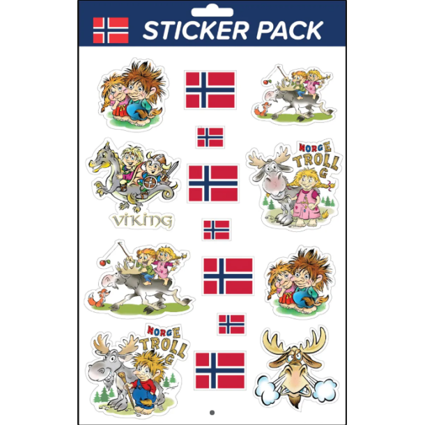 Klistermerker - Flagg, troll, elg
