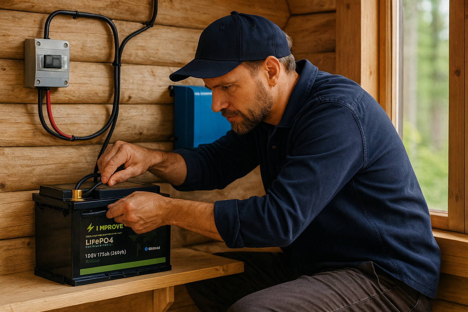 Installasjon av et litium batteri på hytte